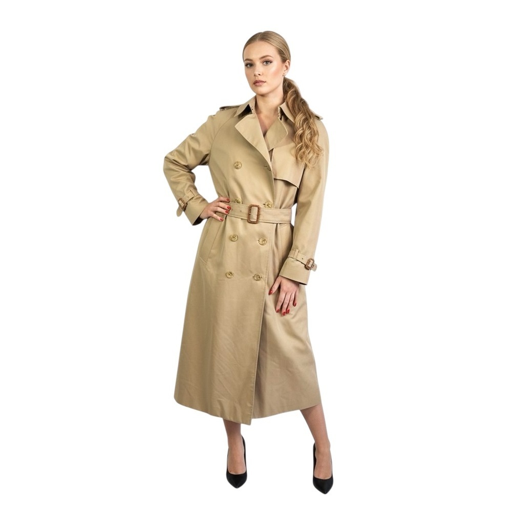AQUASCUTUM TAN TRENCH COAT BELTED OVERCOAT WOOL BLENDED WOMAN